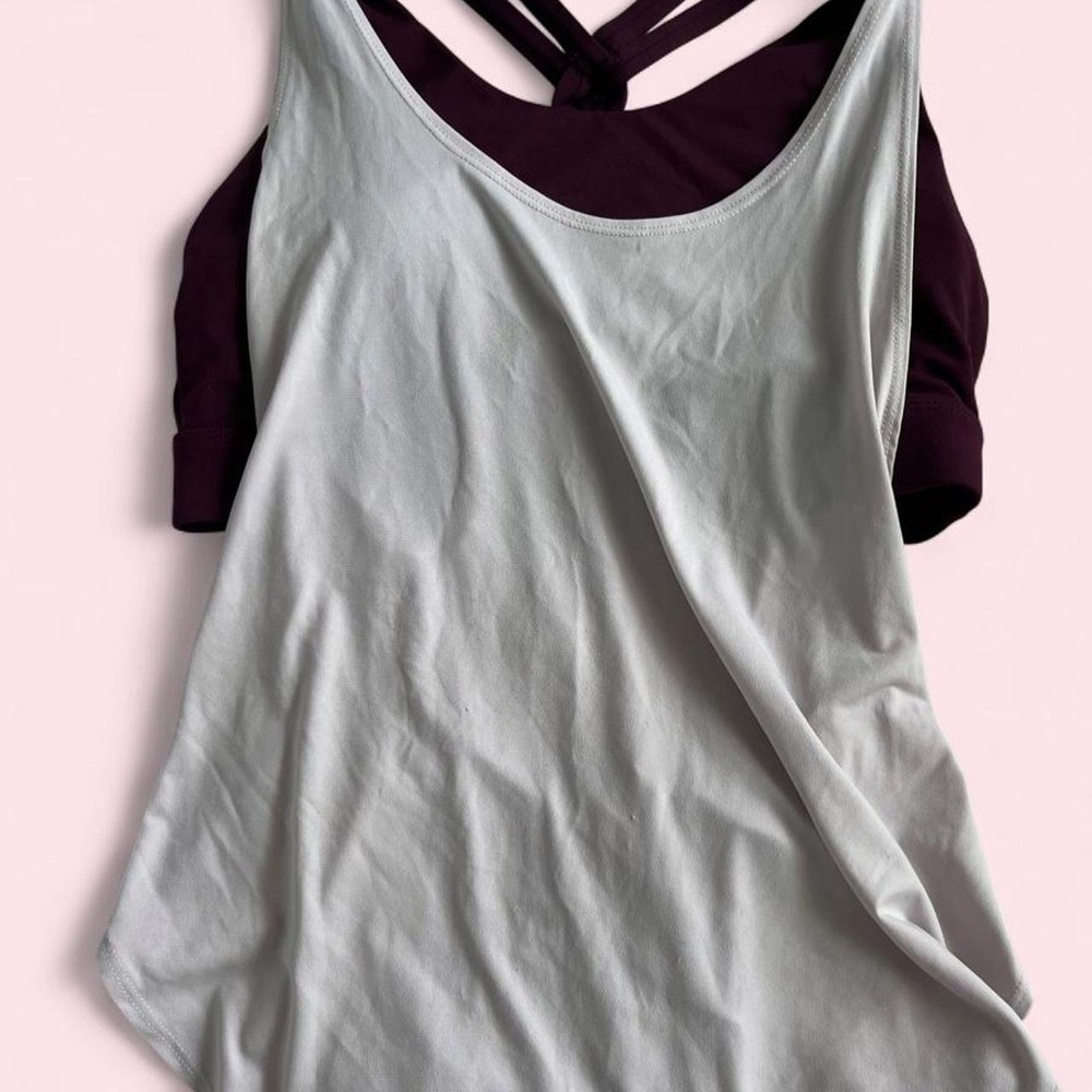 Fabletics White & Burgundy Strappy Athletic Tank Top - Picture 1 of 4